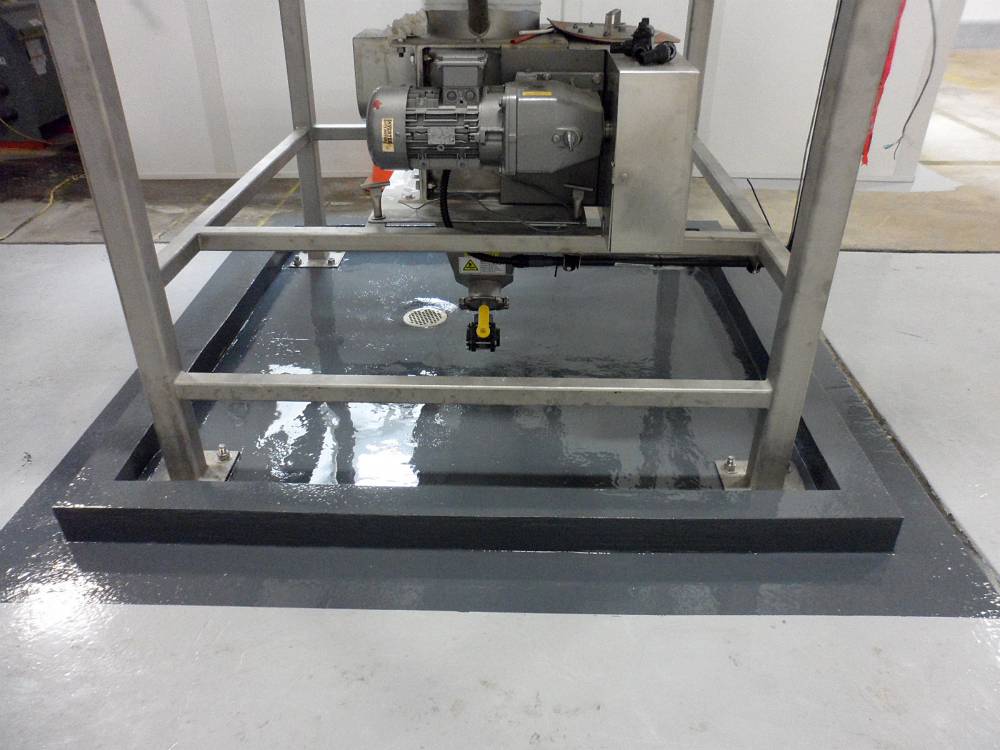 Final containment area is coated in novalac epoxy for durable chemical resistance.