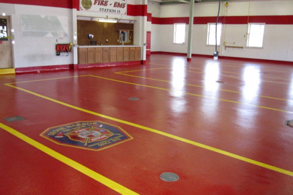 Epoxy flooring is well suited for firehouse applications.