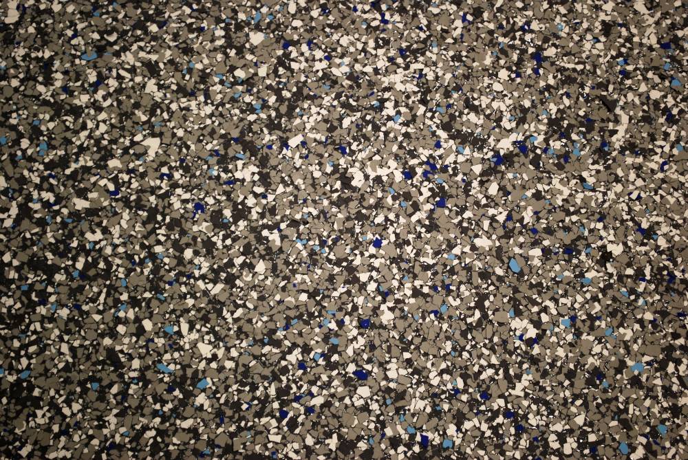 Decorative vinyl chips are similar to terrazzo, but at a fraction of the cost. Many color options are available.