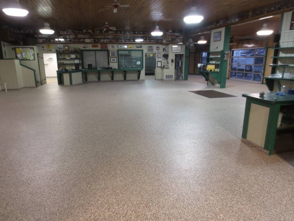 The new vinyl chip urethane floor is ready for operation in the morning.