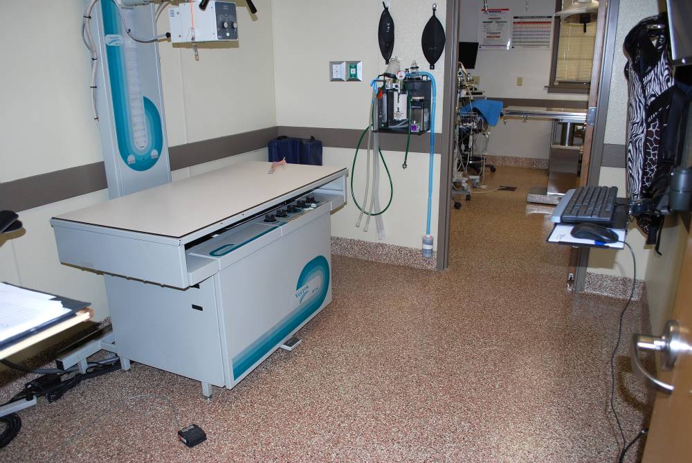 Seamless vinyl chip urethane flooring is easier to clean and more sanitary than tile flooring.