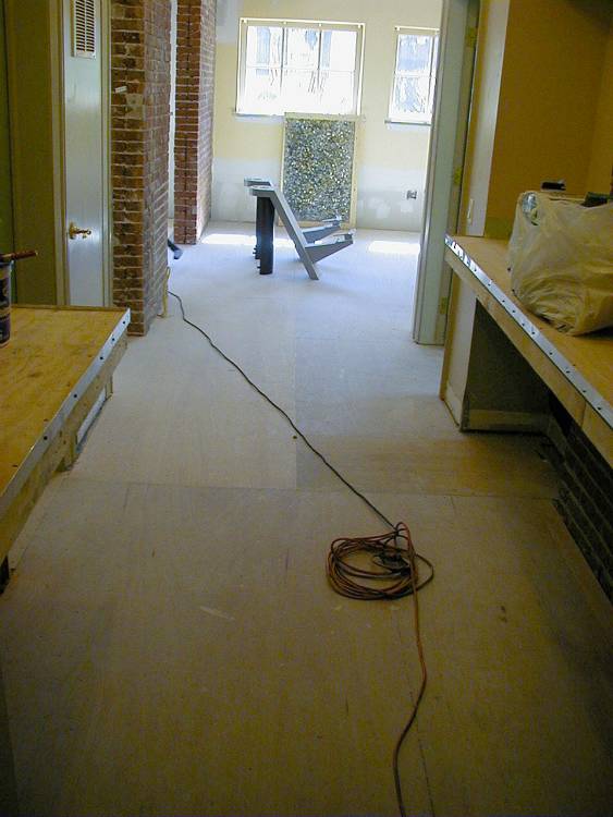 Wooden subfloor sanded and ready for installation.